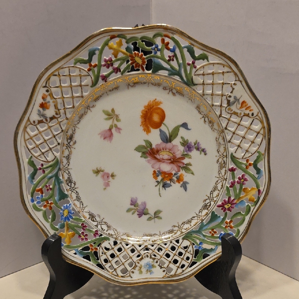Antique Schumann Bavaria Dresden Porcelain Reticulated Plate